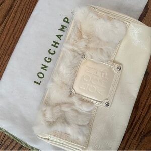 Longchamp Ivory Fur-Accented Clutch